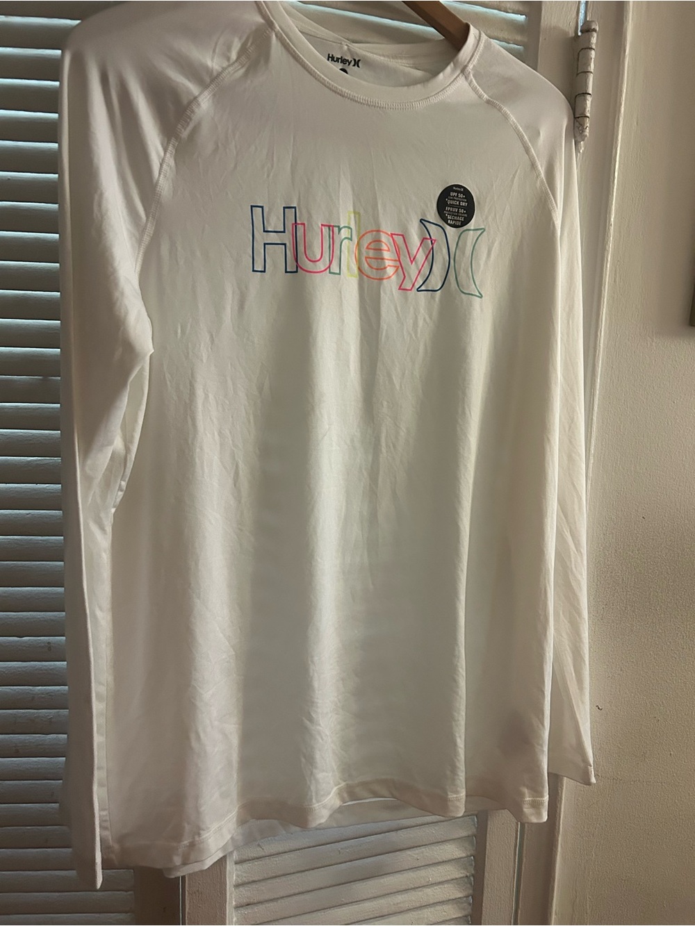 Hurley Crossover  Sunshirt Long Sleeve UPF 50+ Quick Dry Men  White Surf Swim- L
